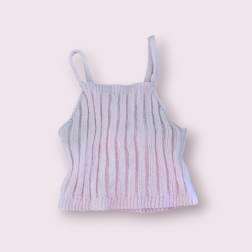 Handknit soft pink knit crop top by the talented @revolvingdoorslammer on ig/clo
